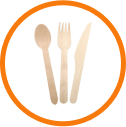 Wooden cutlery, paper straws and reusable accessories
